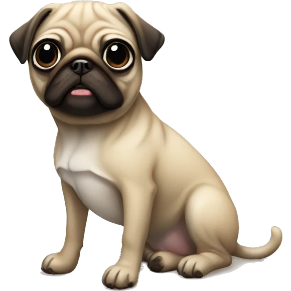 Tall slim pug with dark brown eyes sits on the floor  emoji