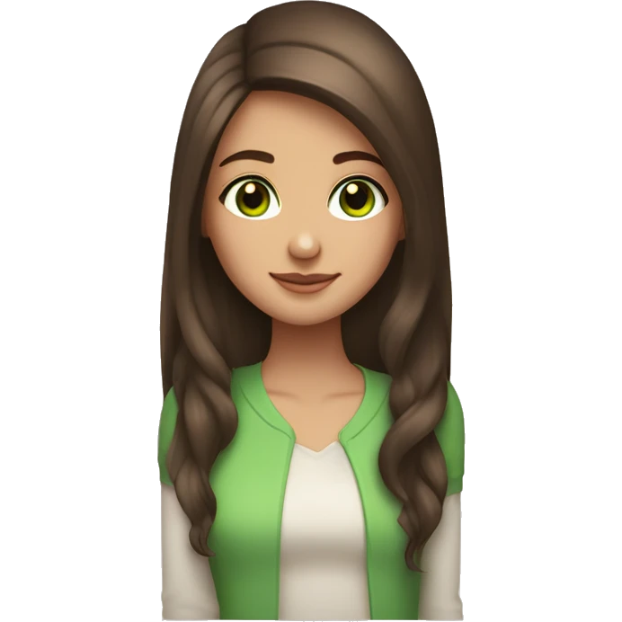 Green eyes and Long hair brunette rosy  girl with brown pincher emoji