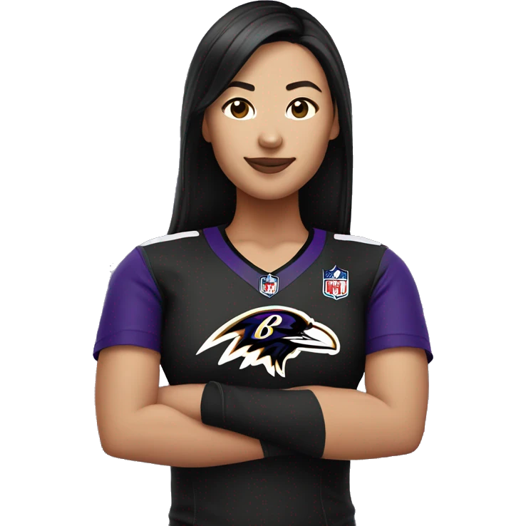 asian woman in a ravens jersey cheerin emoji
