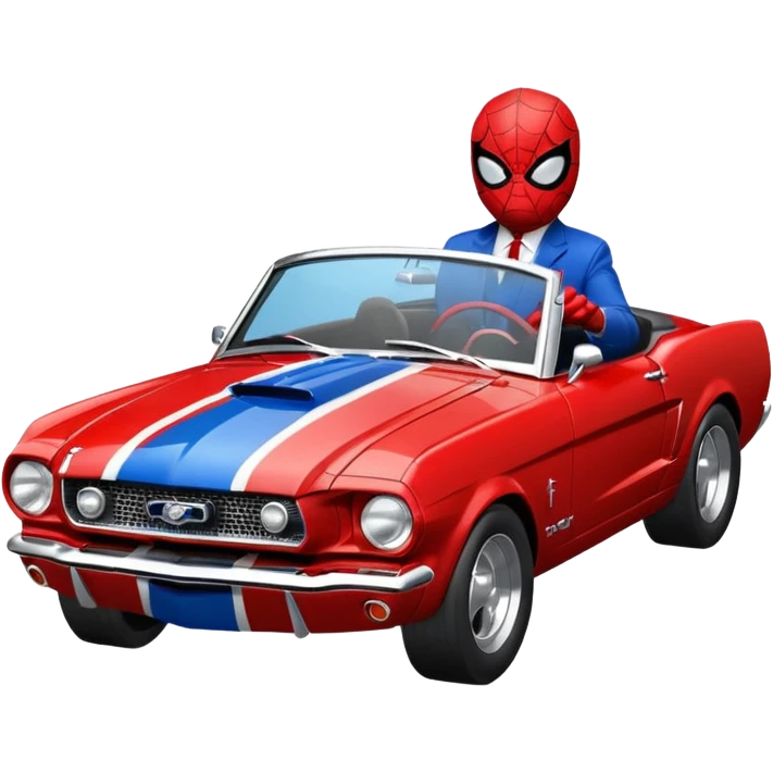 Spider-Man driving a 65 black Mustang fastback emoji