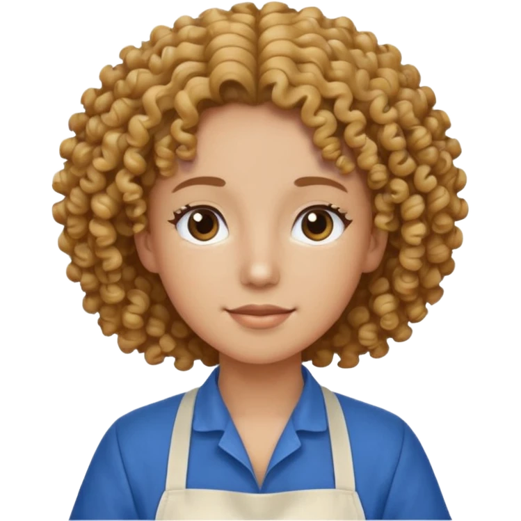 person with curly hair in blue apron emoji