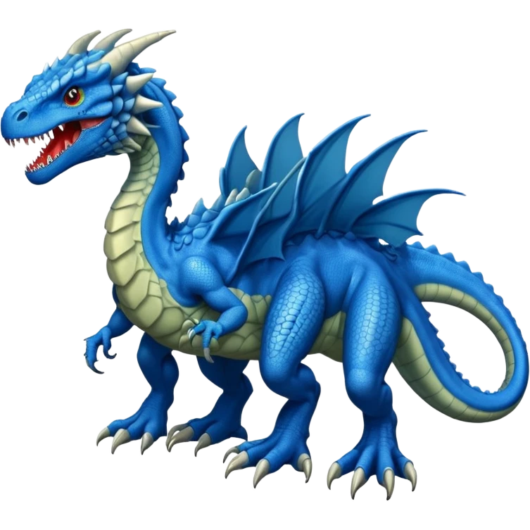 blue hydra, strong reptilian body, like a dinosaure, not like a snake, dragon characteristics,  with 3 heads rising from its neck emoji