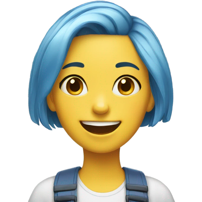 yellow Disney Pixar joy emoji face girl with short blue pixie haircut emoji