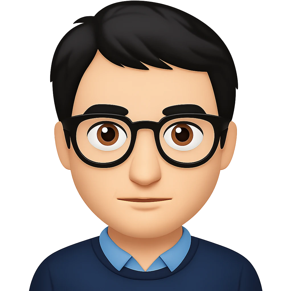 Add black hair to Valerio Lundini, keep glasses, in emoji style. Remove the background from the image. emoji
