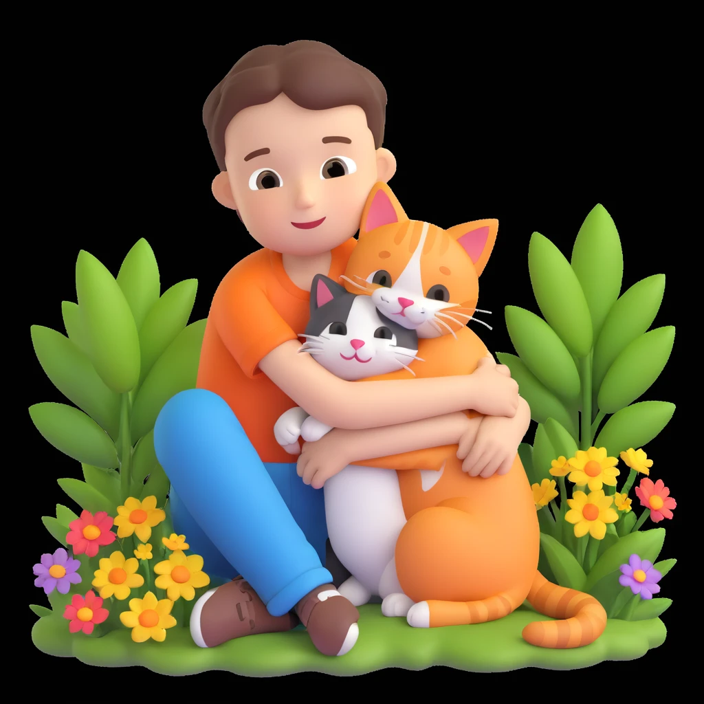 boy and cat pet in garden background emoji