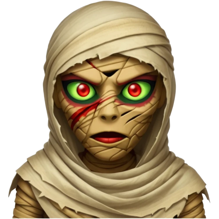 Mummy Cursed: Torn wrappings, glowing red eyes, green mist around.
 emoji