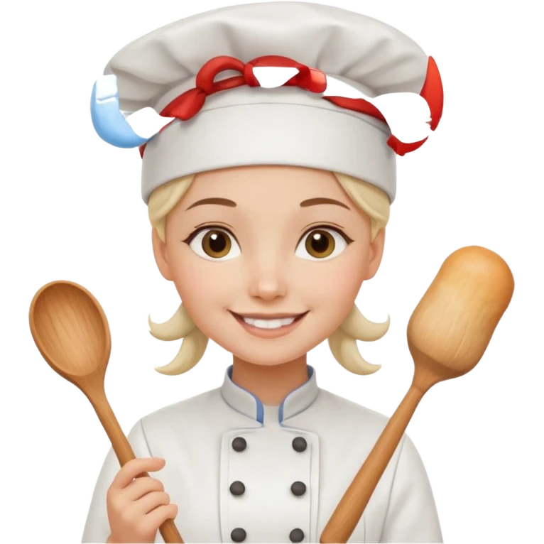 Young female baker – wearing white chef hat, holding a piping bag
 emoji
