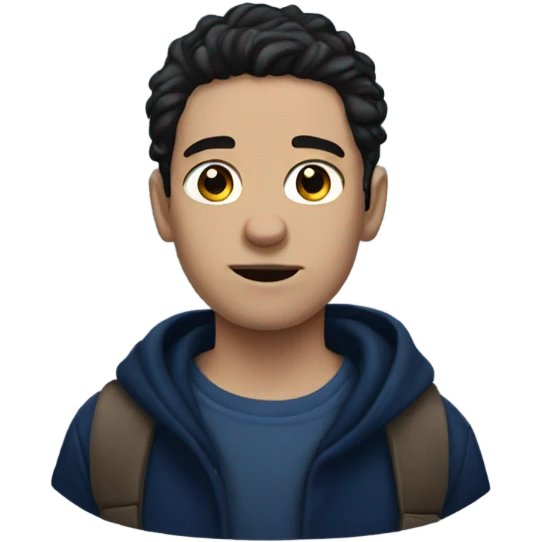 homeless white boy with black hair in a dark blue sweater emoji