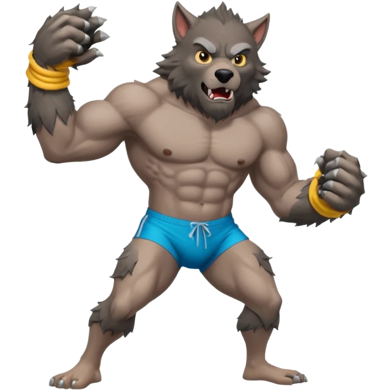 Werewolf toweling off on the beach emoji