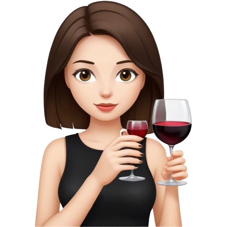 brunette hair down girl black top holding wine emoji