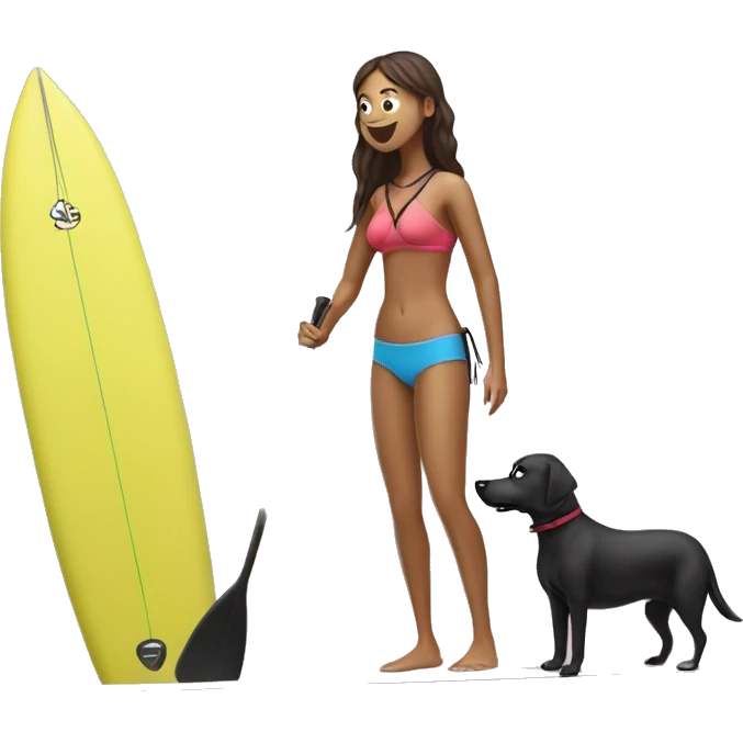 stand up paddle board with girl with black dog  emoji
