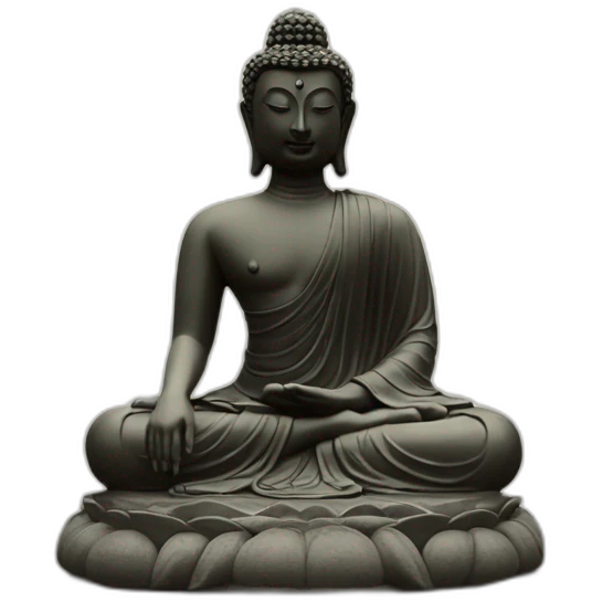 Moine en position de lotus, avec une statue de bouddha emoji