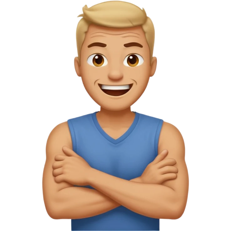 arms crossed around neck angry laughing guy emoji