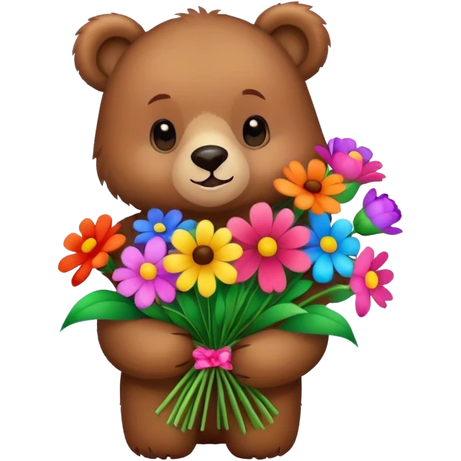 cute bear holding a bouquet of flowers for Mother's Day emoji