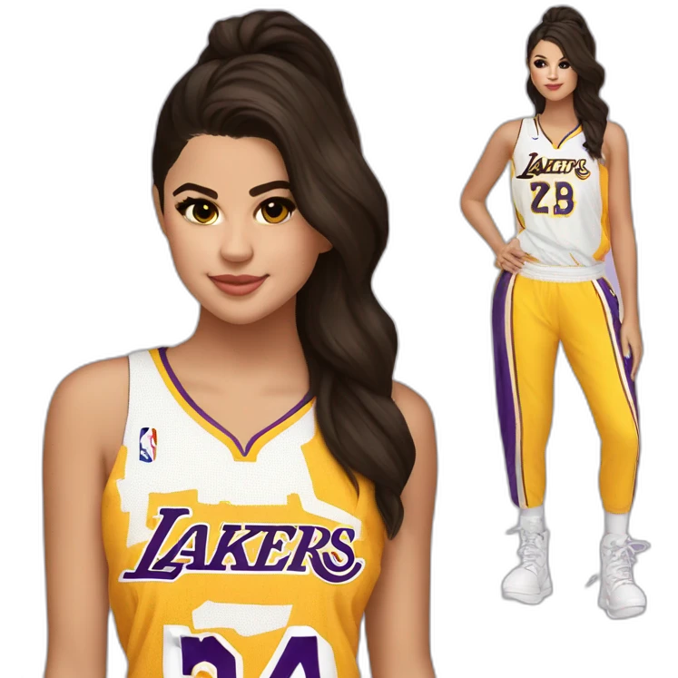 selena gomez wearing yellow lakers jersey emoji