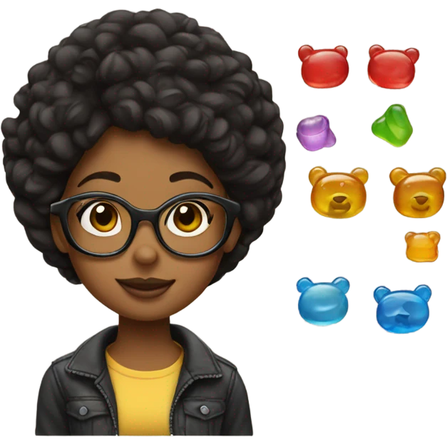 Smiling girl with glasses and gummy bear earrings emoji
