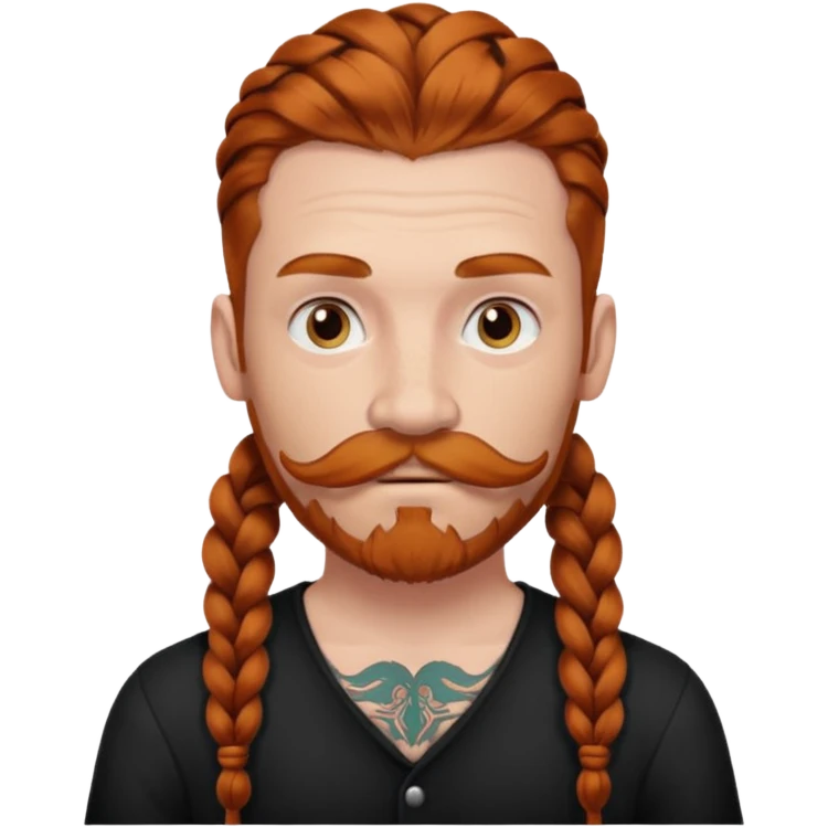 thick very dark ginger braids man very white old very tattoed with the whitest mustache ever emoji