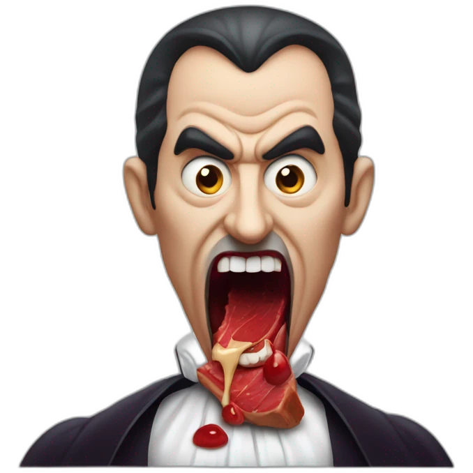 angry dracula eating a beaf steak hyperrealistic emoji