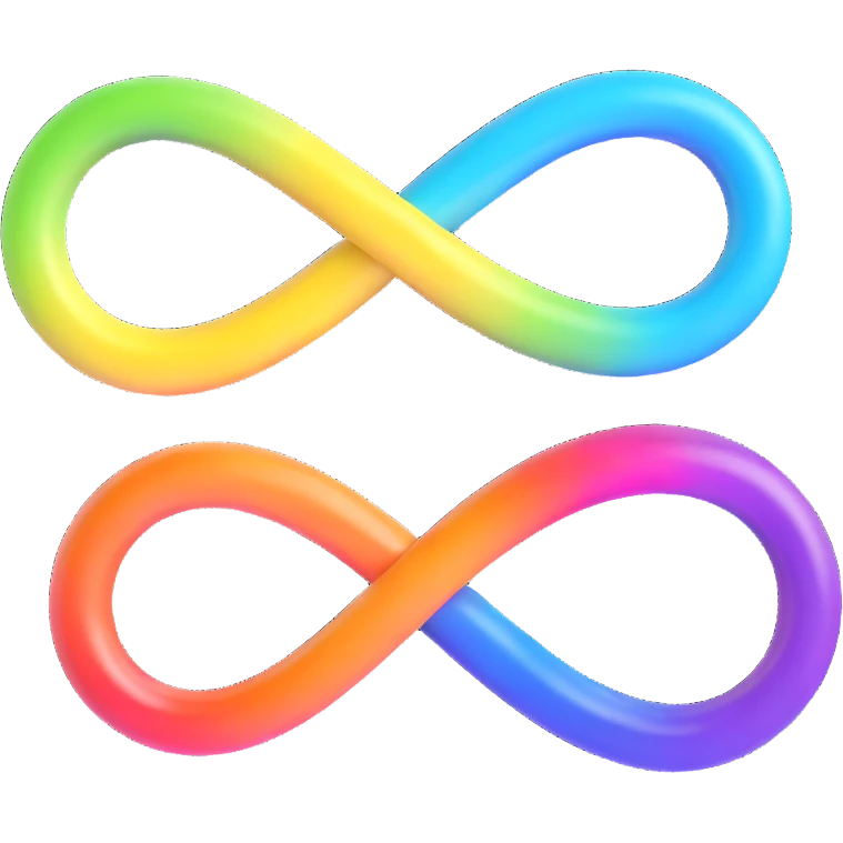 neurodiversity symbol, rainbow-colored infinity loop, glossy and vibrant emoji