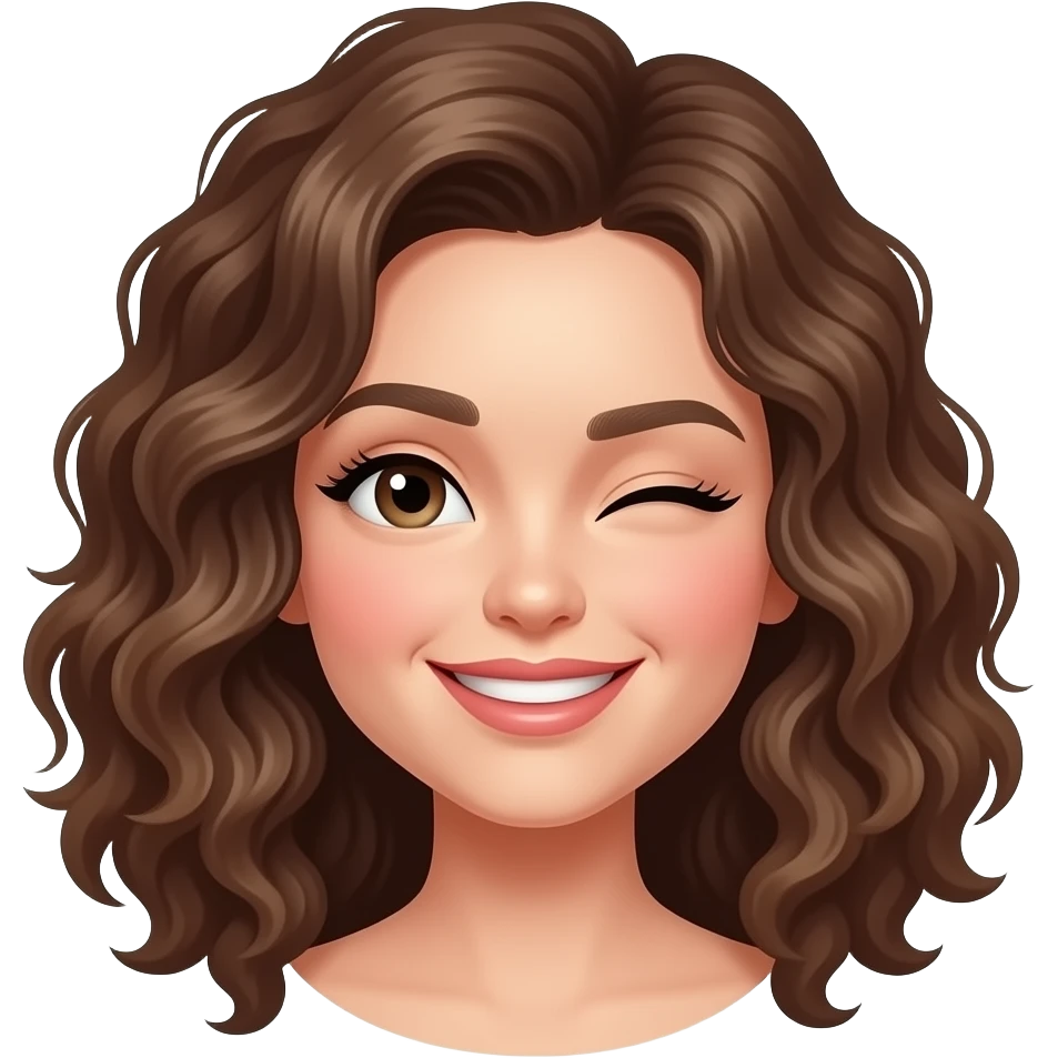 remove the apple and the red bluch of the mackup, make the curly-haired woman winking emoji