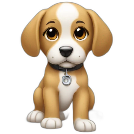 puppy that sits in front of laptop and codes a program emoji