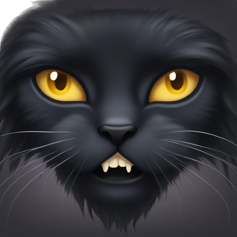 Long haired black cat with fangs showing emoji