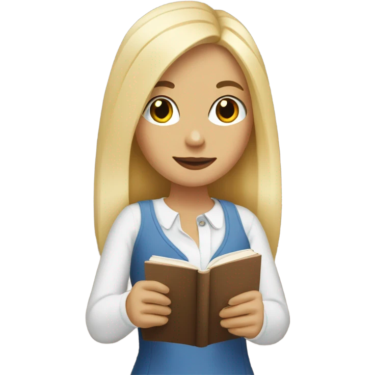 blonde girl drinking a flat white with a book emoji
