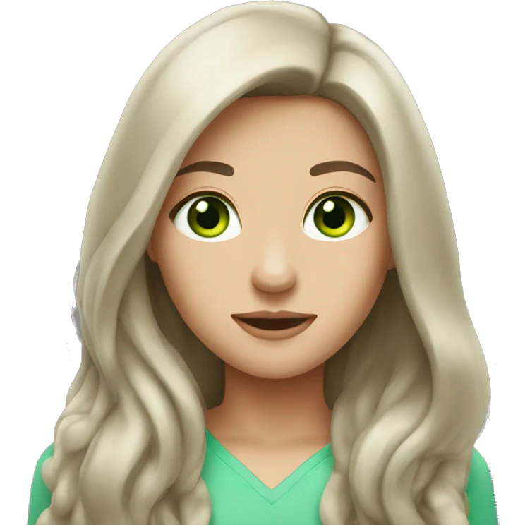 brunette with long hair and fair skin and green eyes emoji
