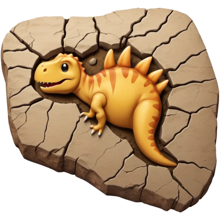 3D render of Dino Footprint, embedded in a chunk of rough sedimentary rock, cracked stone texture, ancient fossil aesthetic, deep indentation in dried brown mud, matte dry finish, Apple emoji style, isolated on white background --v 6.0 emoji