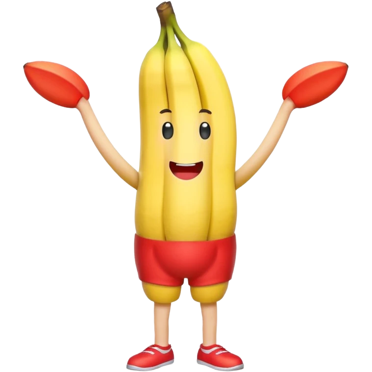 Banana with a face and arms and legs wearing red shorts  emoji