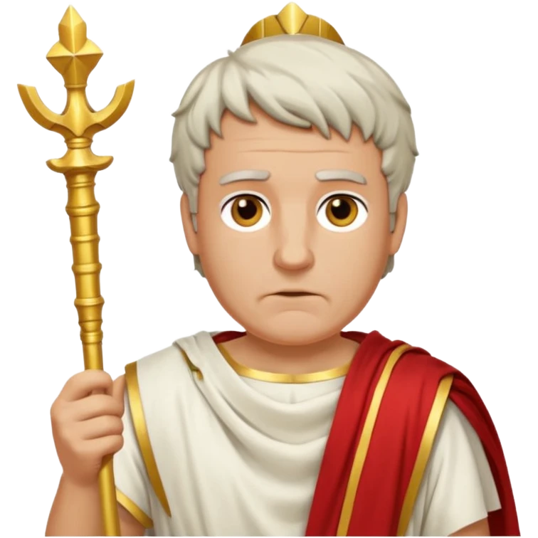 An emoji portrait of a Roman patrician. He wears a flowing white toga with a red stripe. He has a dignified expression and holds a golden scepter. emoji