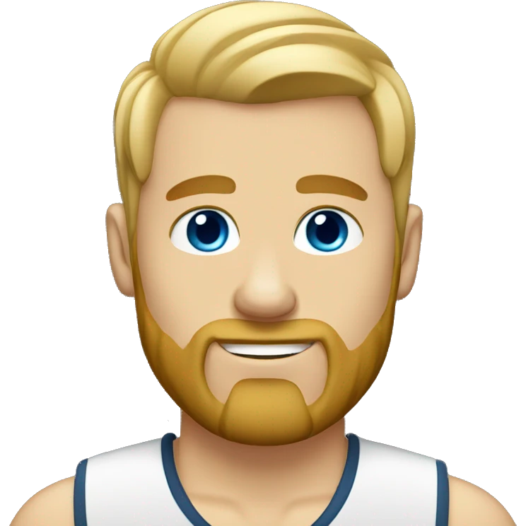 Blonde hair man with neck tattoos,  beard, blue eyes emoji