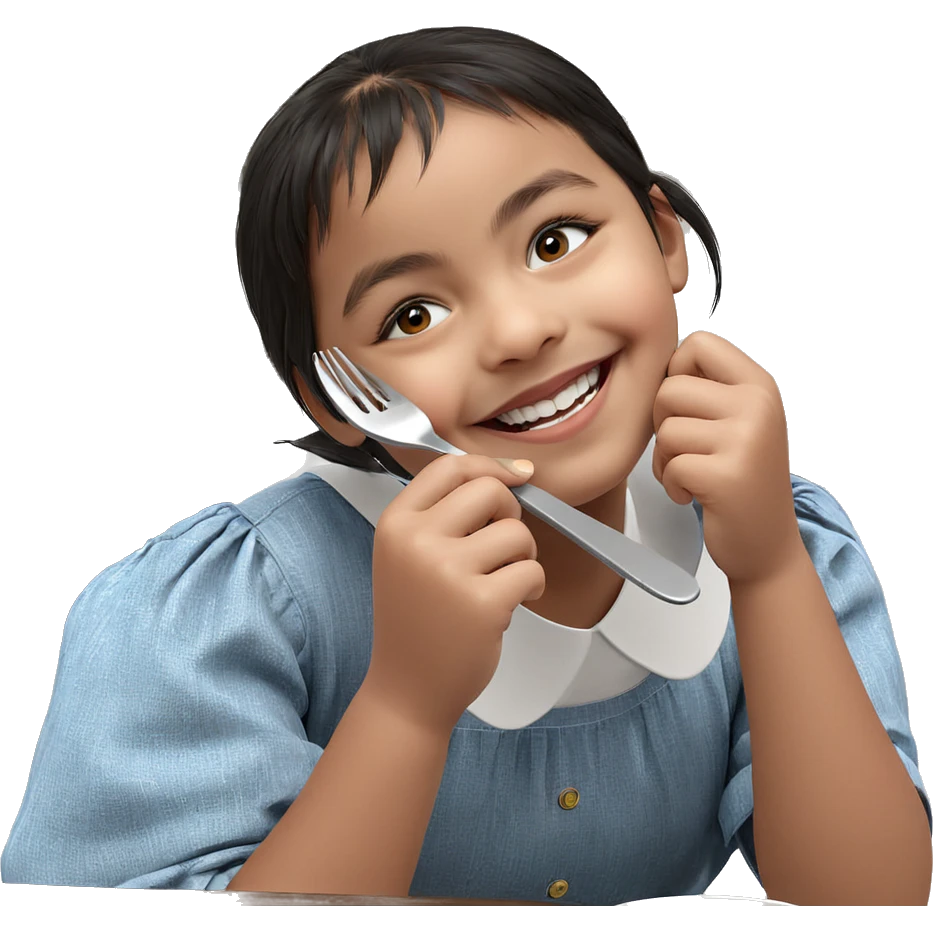 smiling girl with utensils emoji