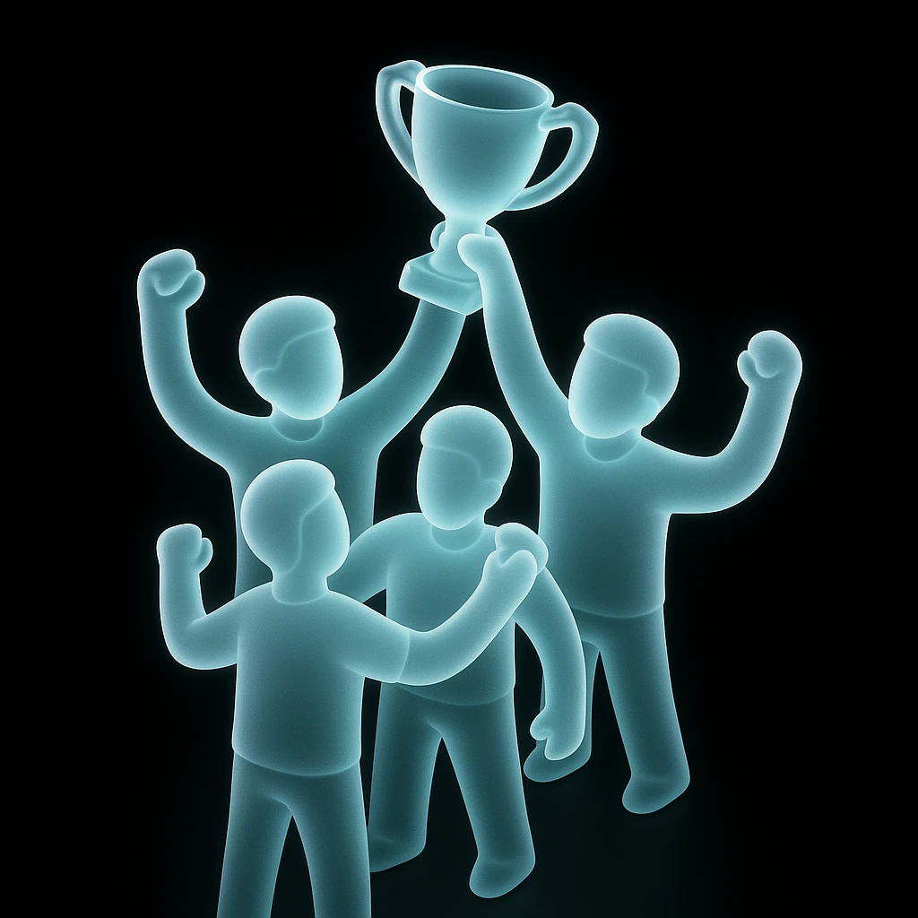 team celebrating with trophy emoji