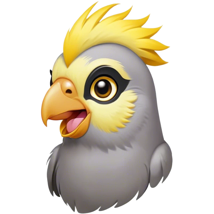 Cinematic Comical Cockatiel Portrait Emoji, Head tilted dramatically with an exaggeratedly amused expression, featuring a striking grey fur with bold yellow accents and a flamboyant crest, wide, expressive dark eyes filled with playful disbelief, Simplified yet hilariously expressive features, highly detailed, glowing with a slightly sassy glow, high shine, dramatic yet playful, stylized with an air of cheeky mischief, bright and endearing, soft glowing outline, capturing the essence of a spirited and over-the-top cockatiel, so meme-worthy it feels like it could side-eye its way into internet fame instantly! emoji
