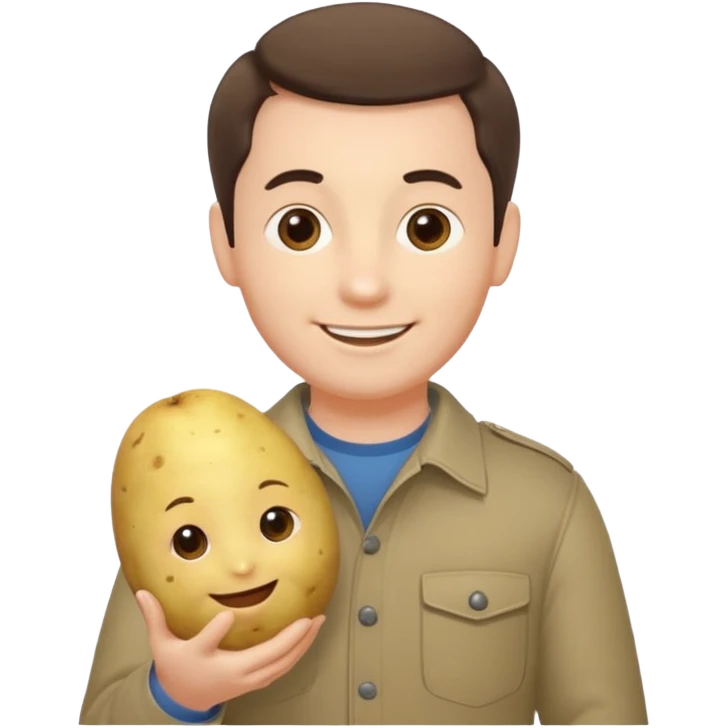 Виталий Гогунский (Кузя) из сериала "Универ" держит в руках картофельную ватрушку и тупо улыбается emoji