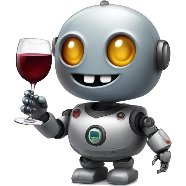 cute chubby happy robot drinking red wine emoji