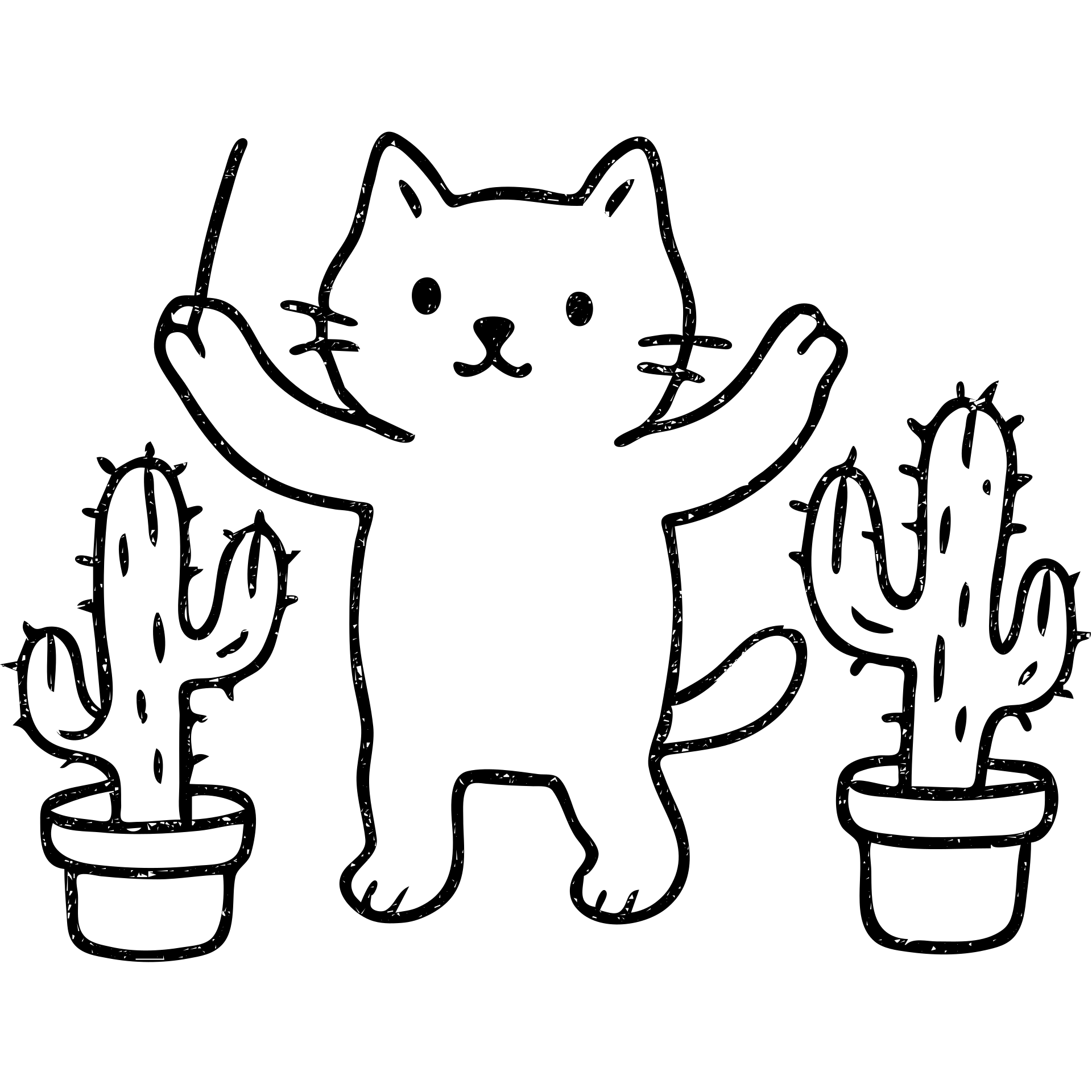 cat orchestrating with two cactae hand drawn outlined icon emoji