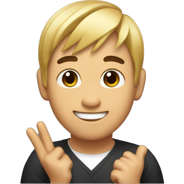 My hairstyle has bangs and ponytailse's Asian
He's smiling and making a good gesture with his thumb emoji