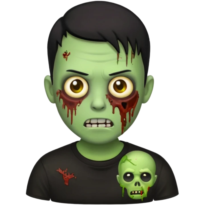 zombie emoji with buzz cut black hair and black t-shirt emoji