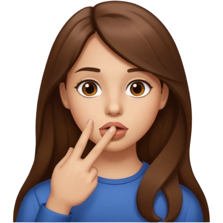 Emoji Fille cheveux long et brun yeux brun avec un doigt dans la bouche comme le truc baka emoji