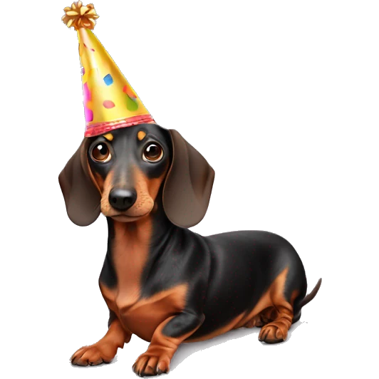 Weiner dog with a party hat emoji