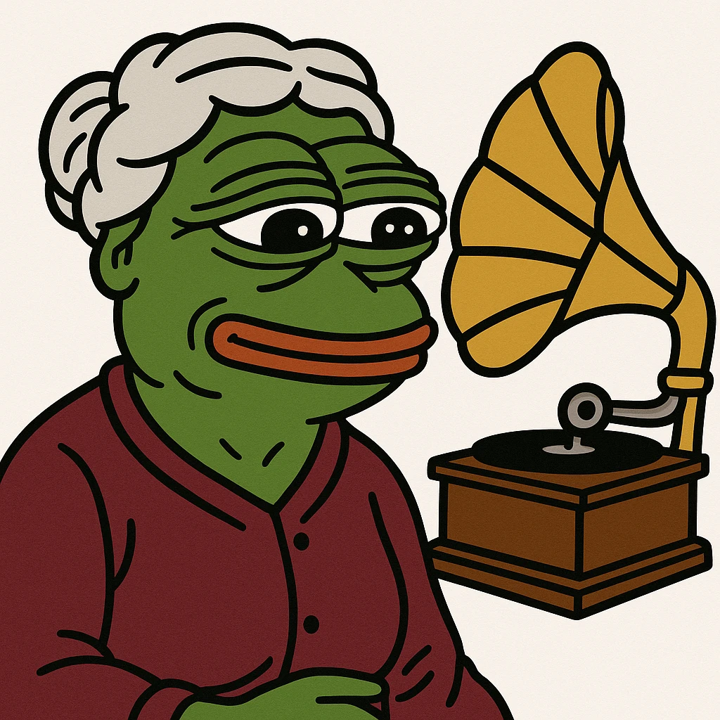 old lady with wineglass listening to gramophone emoji