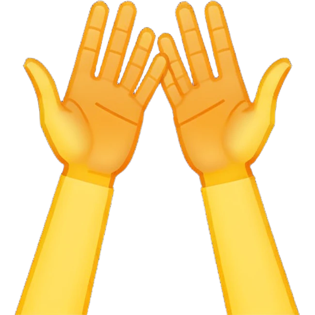 Pixel art emoji, two hands up, 8-bit style, energetic yellow and orange glow, simple white background, iconic dance music aesthetic. emoji
