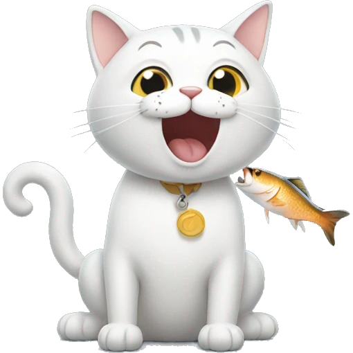 happy cat eat fish emoji