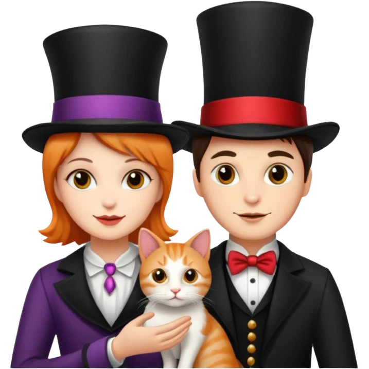 magician couple and their pet cat emoji