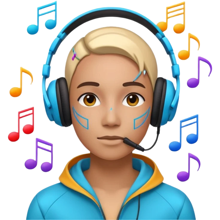 futuro de la industria musical, mezcla de tecnología y música, auriculares futuristas, notas musicales digitales, colores vibrantes, sensación de innovación emoji