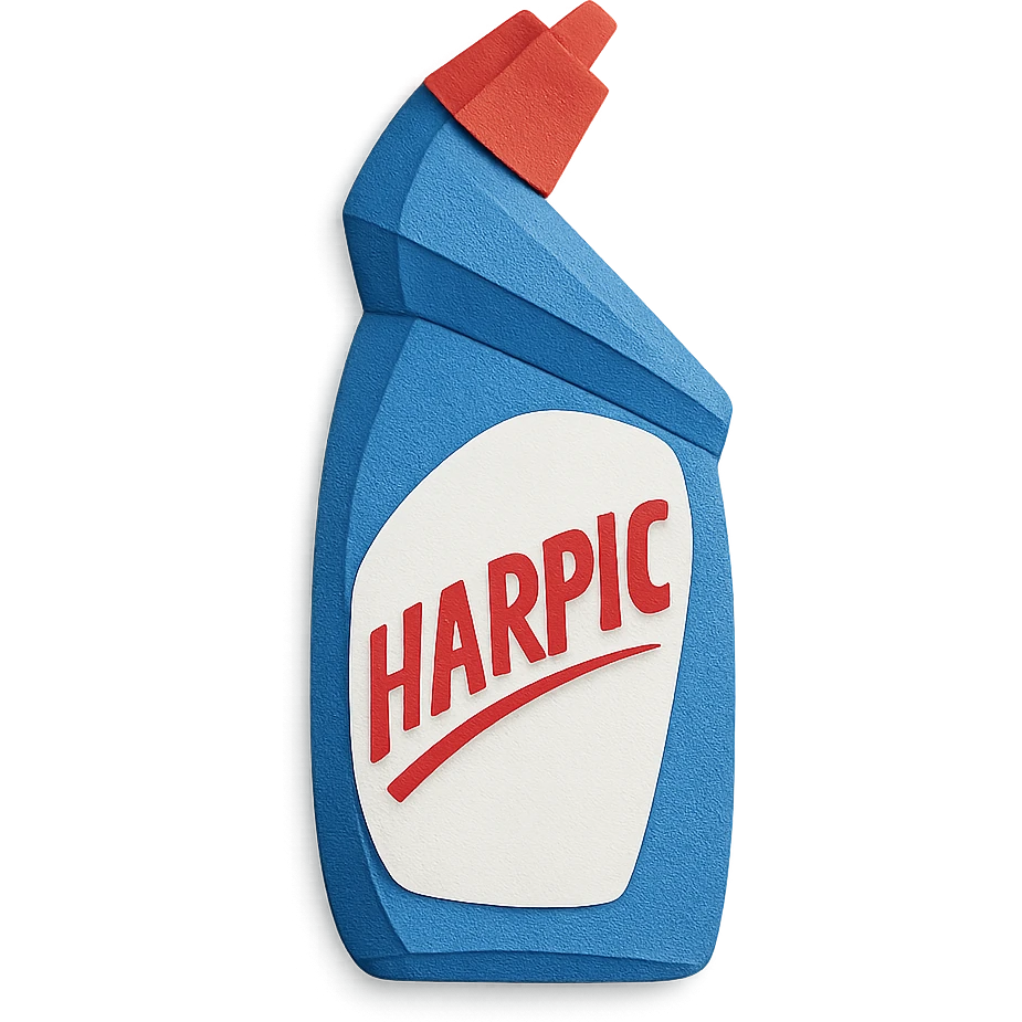 paper craft style Harpic cleaning product bottle emoji