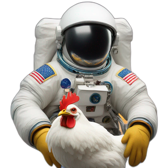 Astronaut with helmet shut riding a chicken emoji