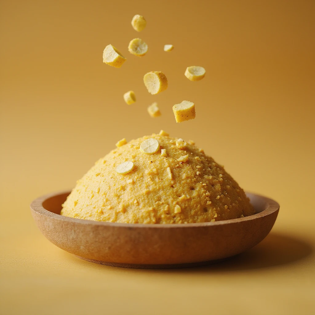 Polenta che fluttua in aria, isolated, no background, hyperrealism 4K emoji